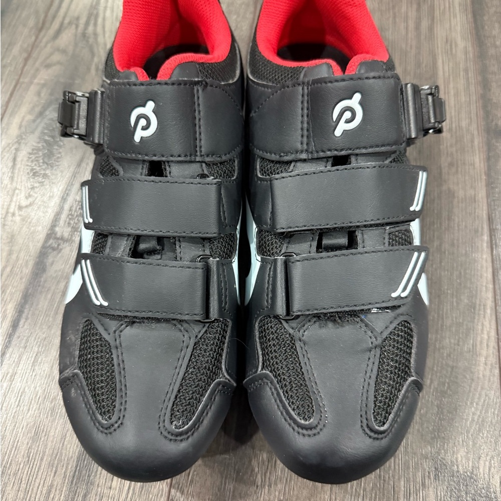 Black and Red Sneakers with Velcro Closure and Breathable Design